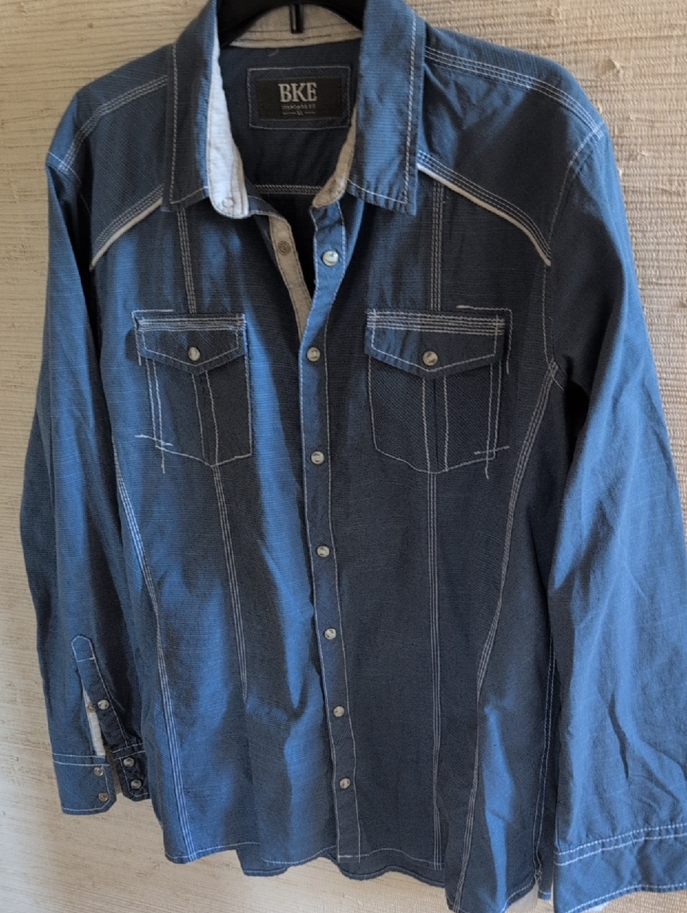 BKE Men's Denim Blue Long-Sleeve Snap Shirt XL